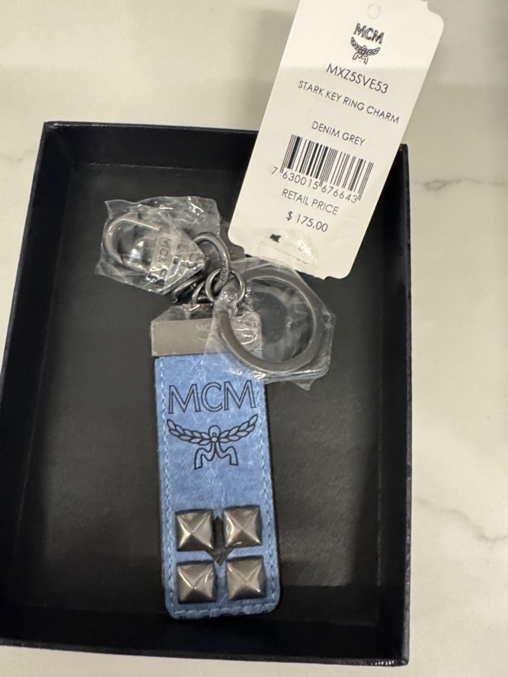 MCM Blue Leather Stud Key chain